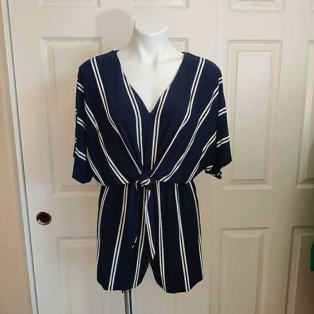 Hyfve striped v-neck tie waist romper sz M